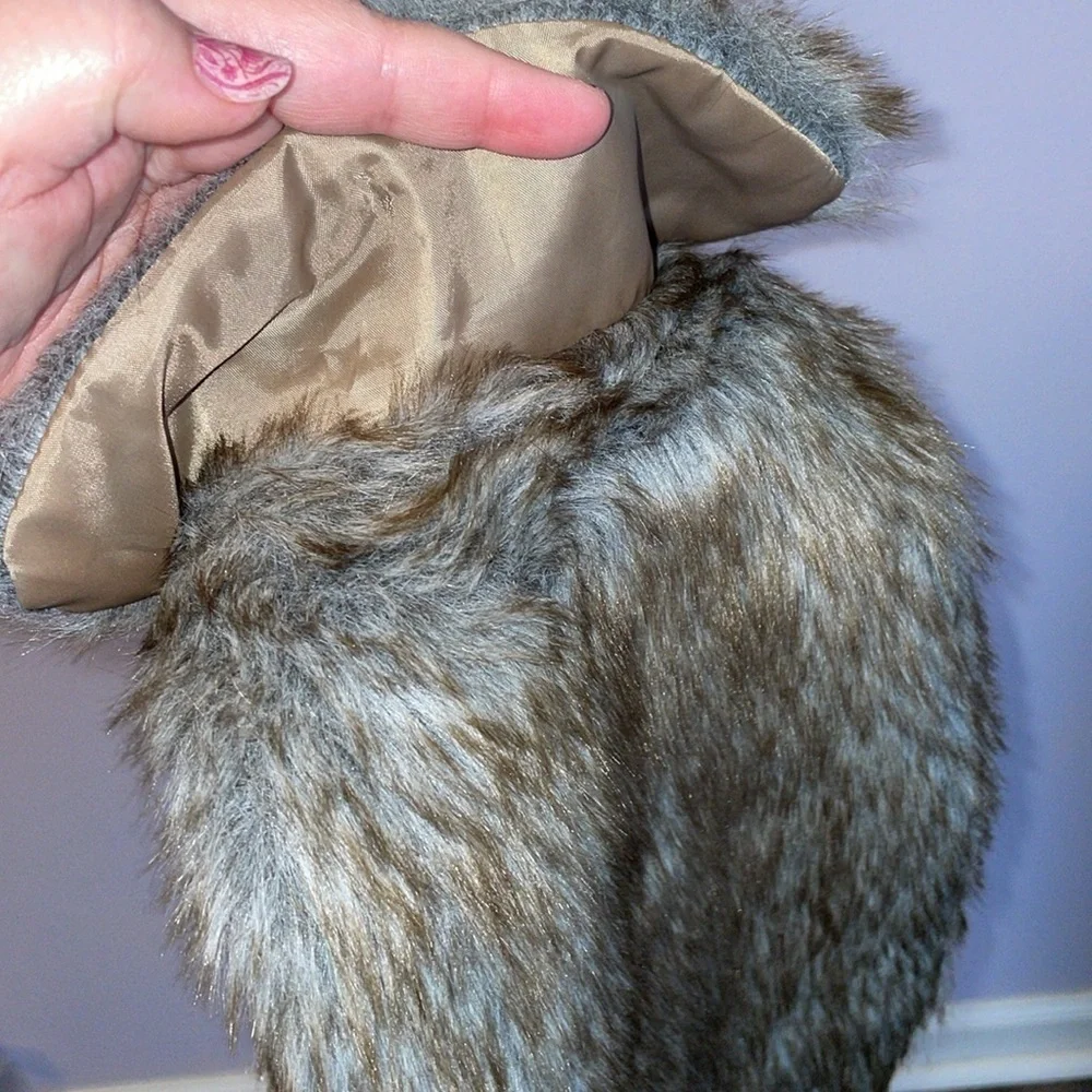 Faux Fur Pet Jacket with Collar Brown Gray size S